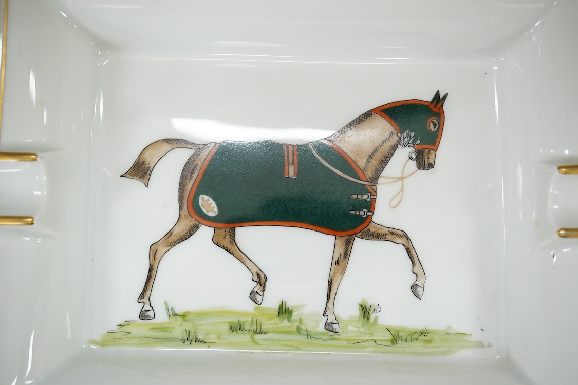 A Hermes porcelain ashtray decorated with a racehorse, 19cm wide